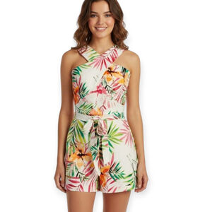 New York & Company Tropical Print Romper Small